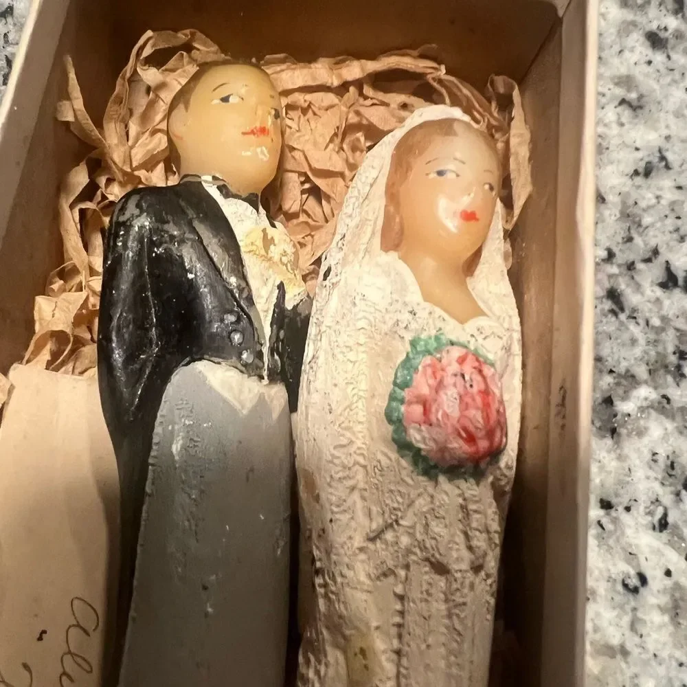 Colonial Candle Co. Cape Cod vintage 40’s Wedding Candle Set in box hand painted